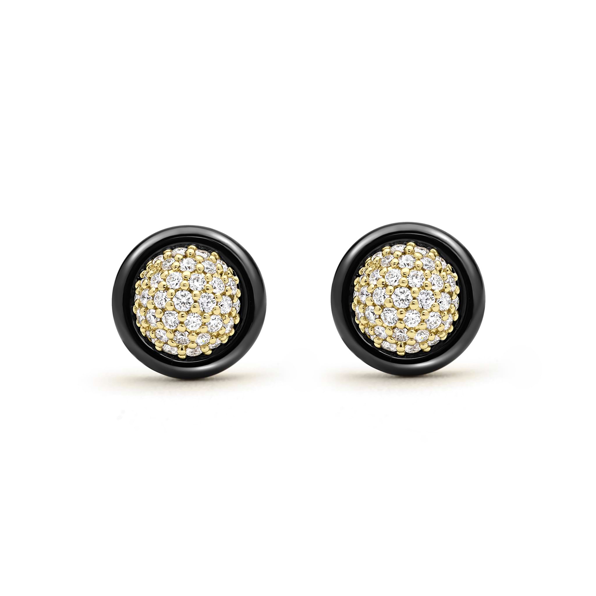 Studio 18K Gold and Black Ceramic Diamond Stud Earrings