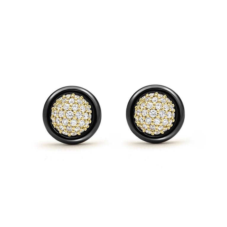 Studio 18K Gold and Black Ceramic Diamond Stud Earrings