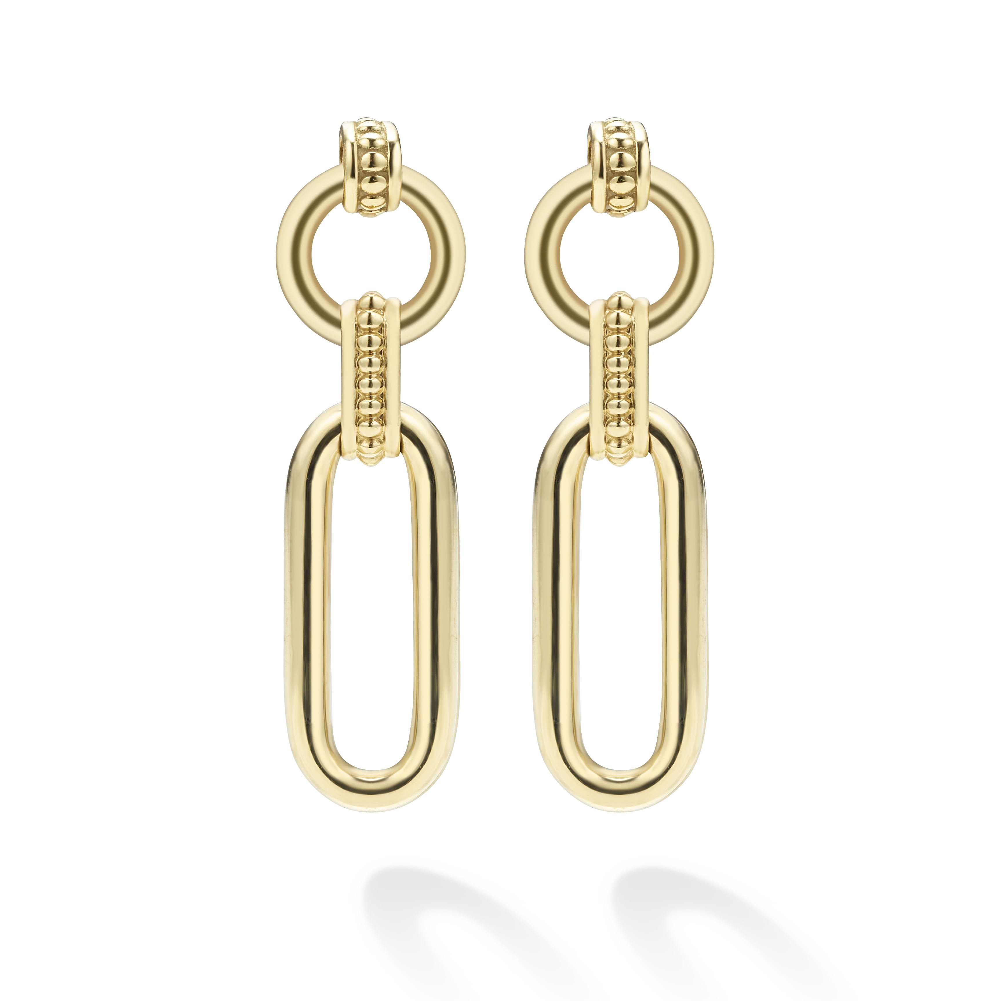 Signature Caviar 18K Gold Link Drop Earrings