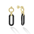 18K gold and black ceramic form these link drop earrings.