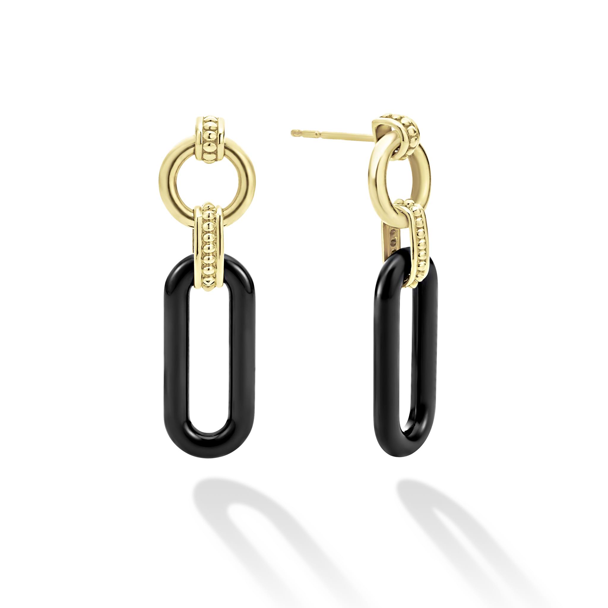 post view on 18K Gold and Black Ceramic Link Drop Earrings