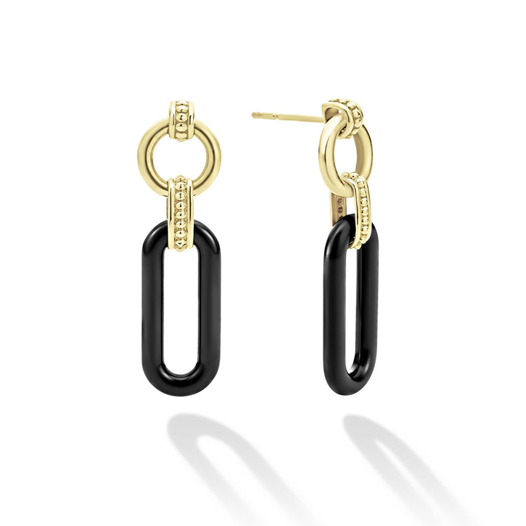 post view on 18K Gold and Black Ceramic Link Drop Earrings