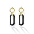 Front view of 18K Gold and Black Ceramic Link Drop Earrings