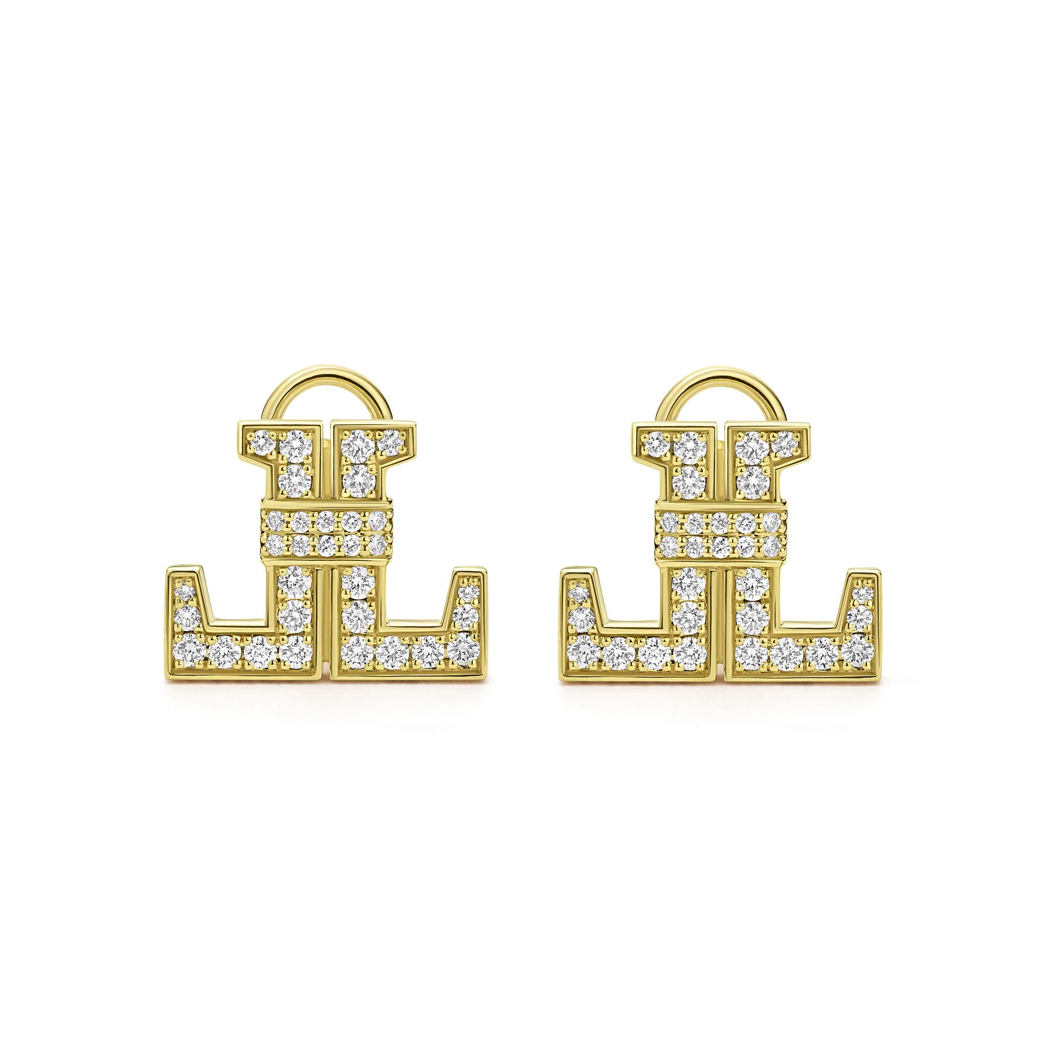 Studio 18K Gold Double L Diamond Earrings