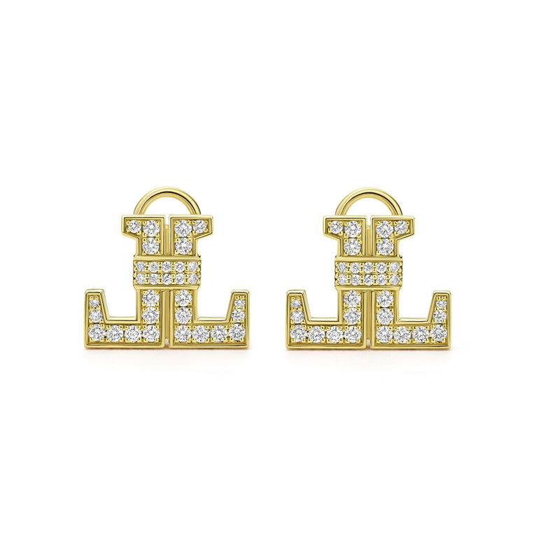 Studio 18K Gold Double L Diamond Earrings