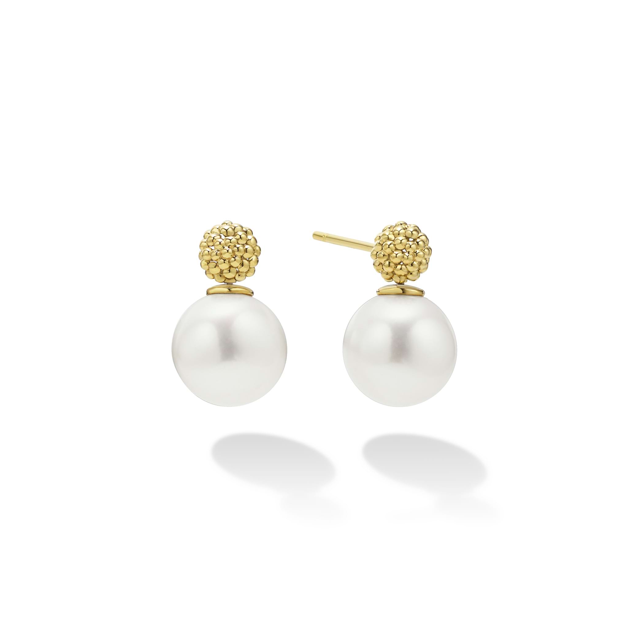 Luna 18K Gold Caviar Beaded Pearl Drop Earrings