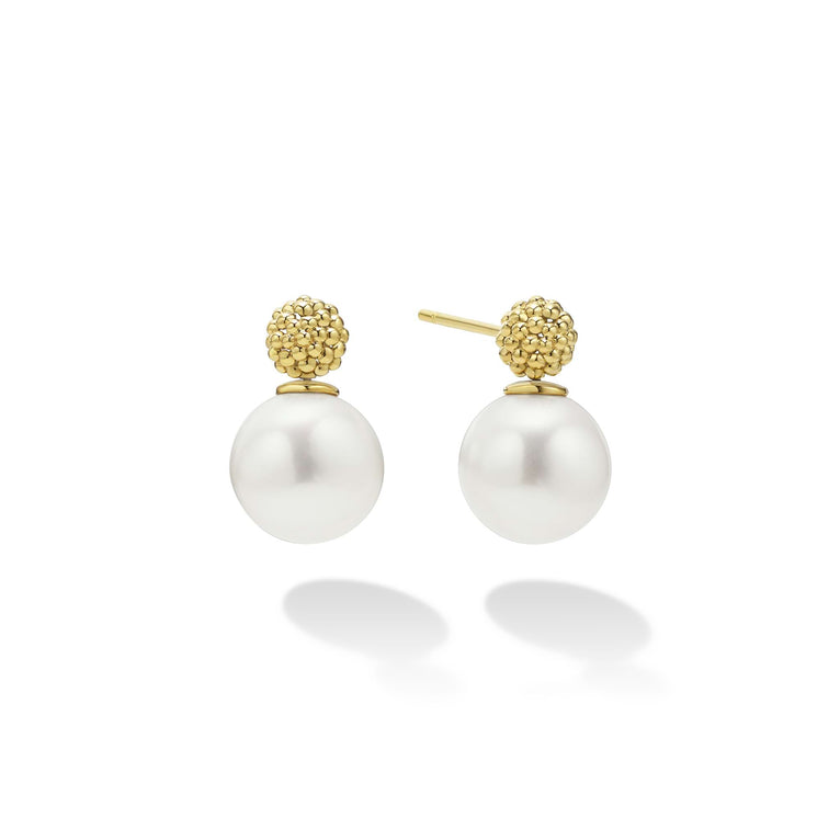 Luna 18K Gold Caviar Beaded Pearl Drop Earrings