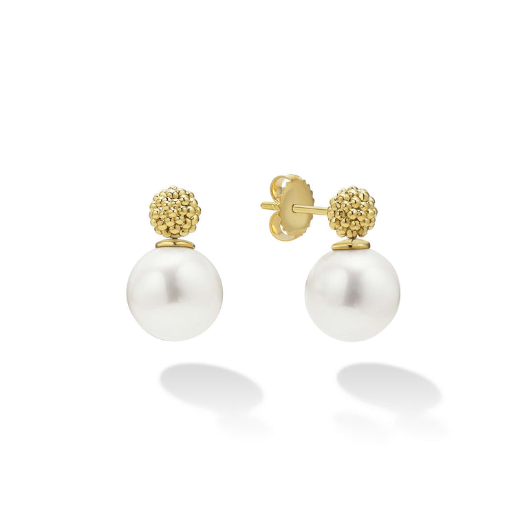 Luna 18K Gold Caviar Beaded Pearl Drop Earrings