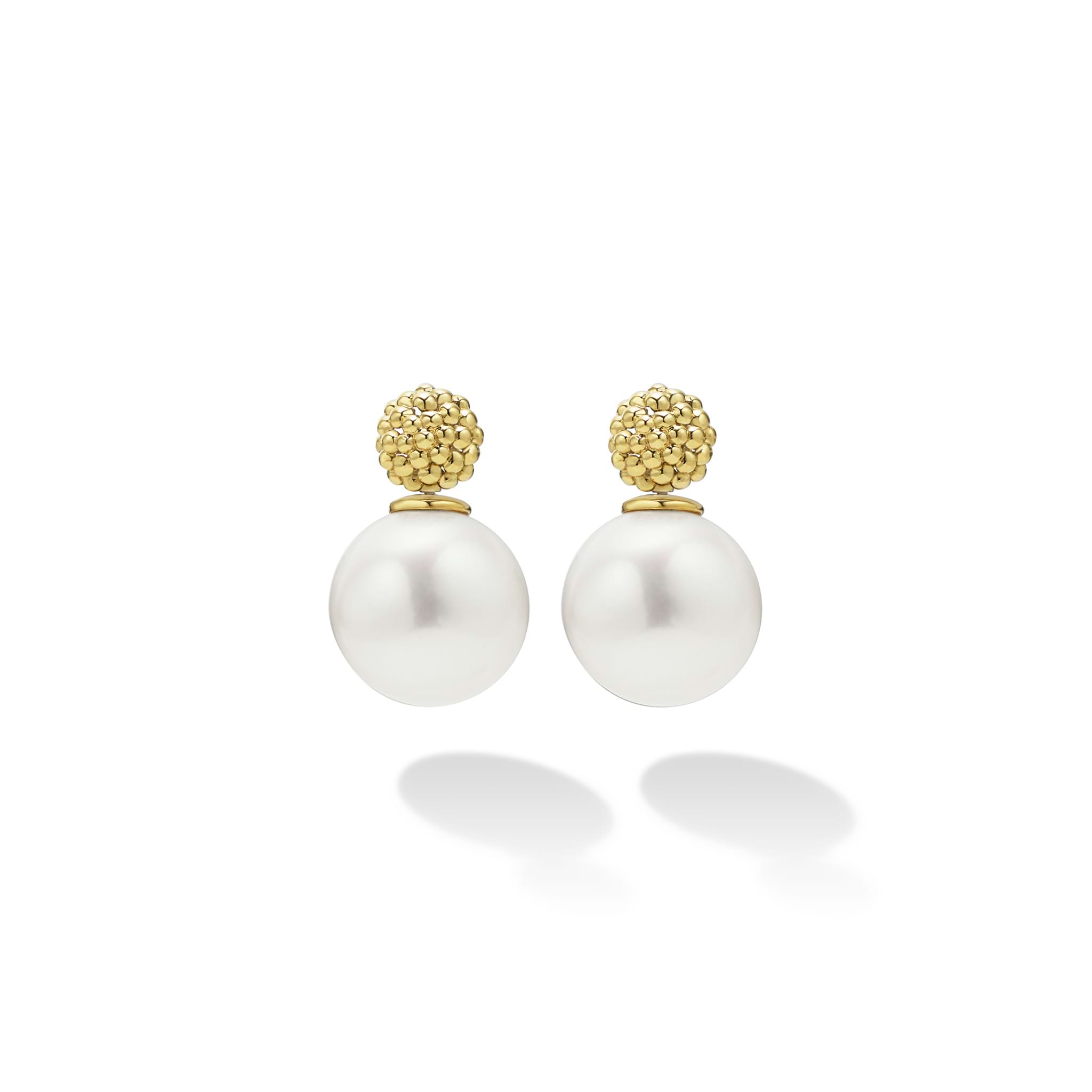 Luna 18K Gold Caviar Beaded Pearl Drop Earrings
