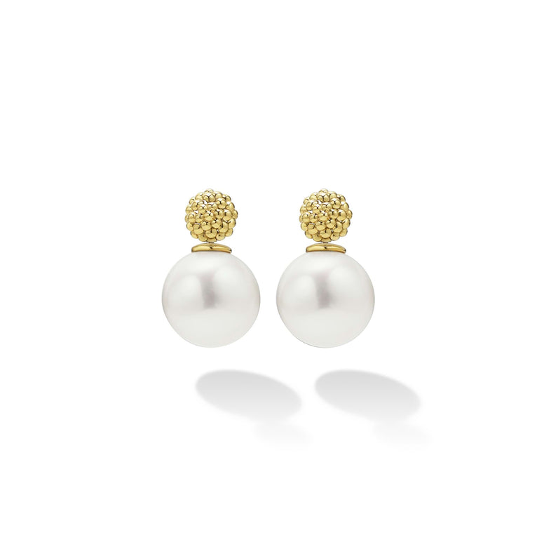 Luna 18K Gold Caviar Beaded Pearl Drop Earrings