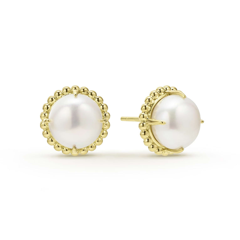 Luna 18K Gold Pearl Stud Earrings (Studio)