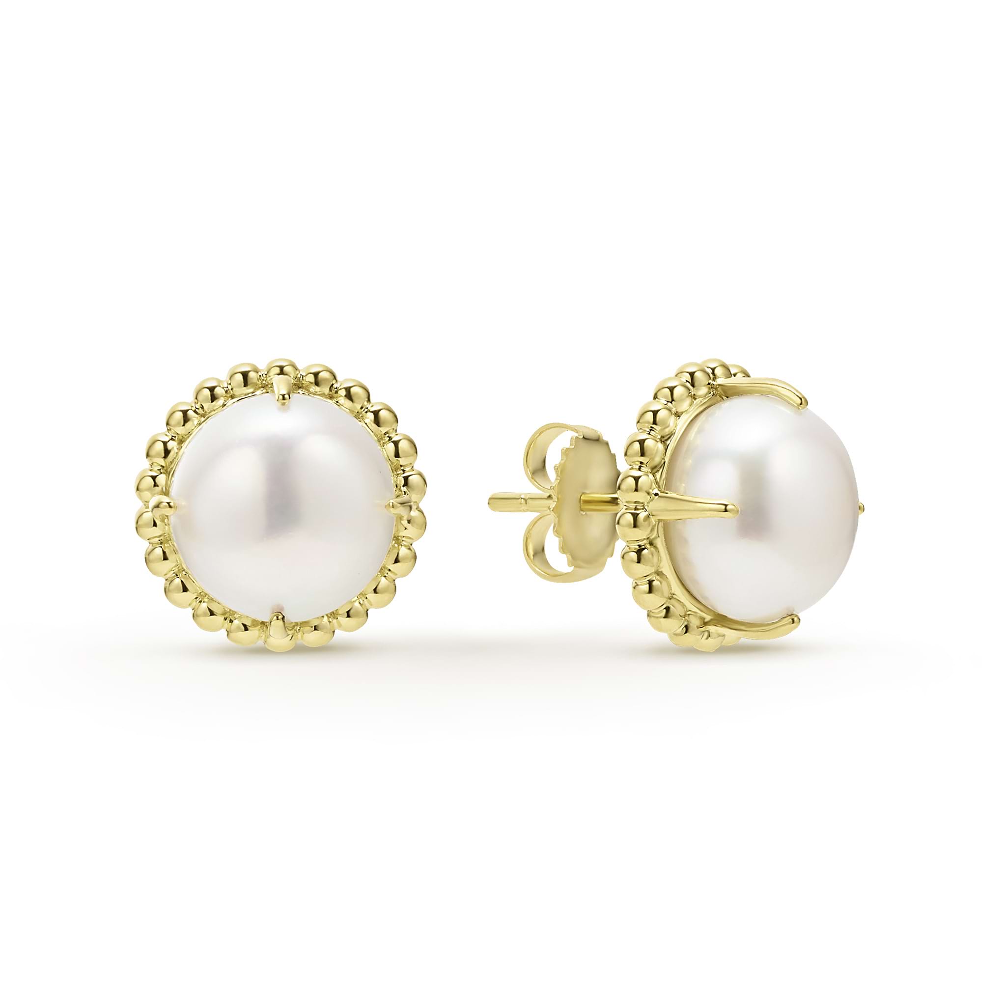 Luna 18K Gold Pearl Stud Earrings (Studio)