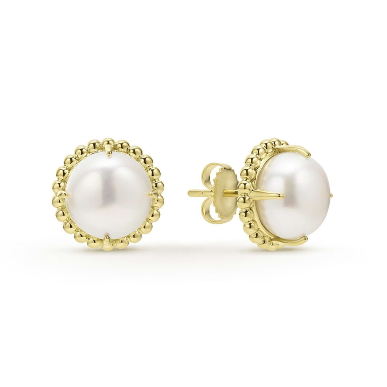 Luna 18K Gold Pearl Stud Earrings (Studio)
