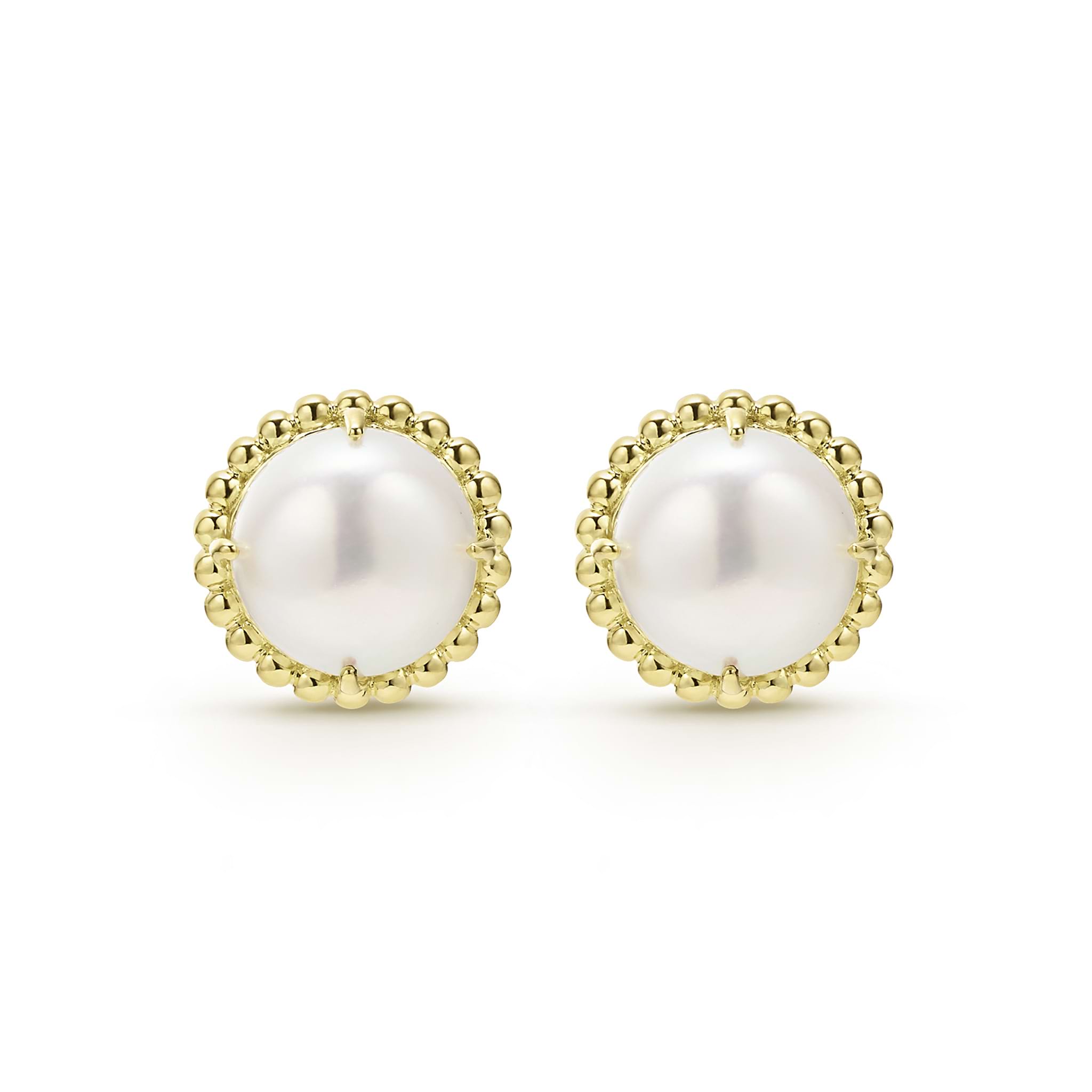 Luna 18K Gold Pearl Stud Earrings (Studio)