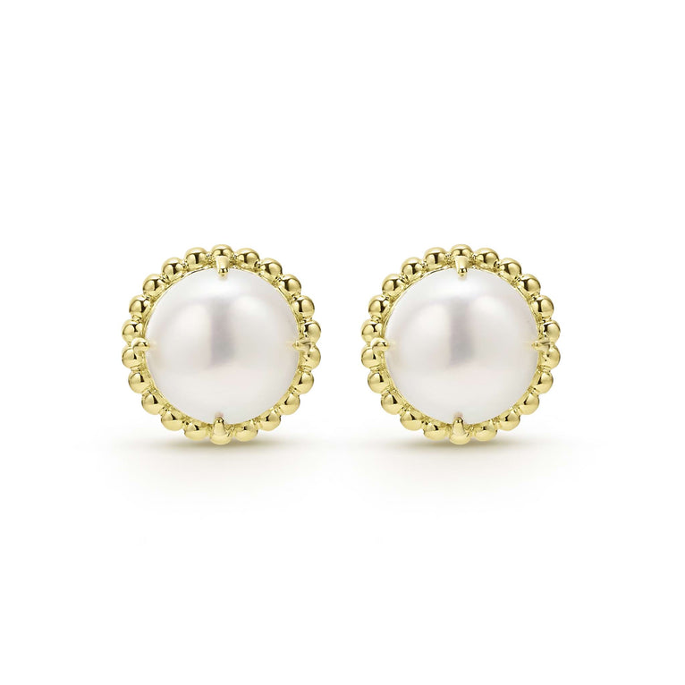 Luna 18K Gold Pearl Stud Earrings (Studio)