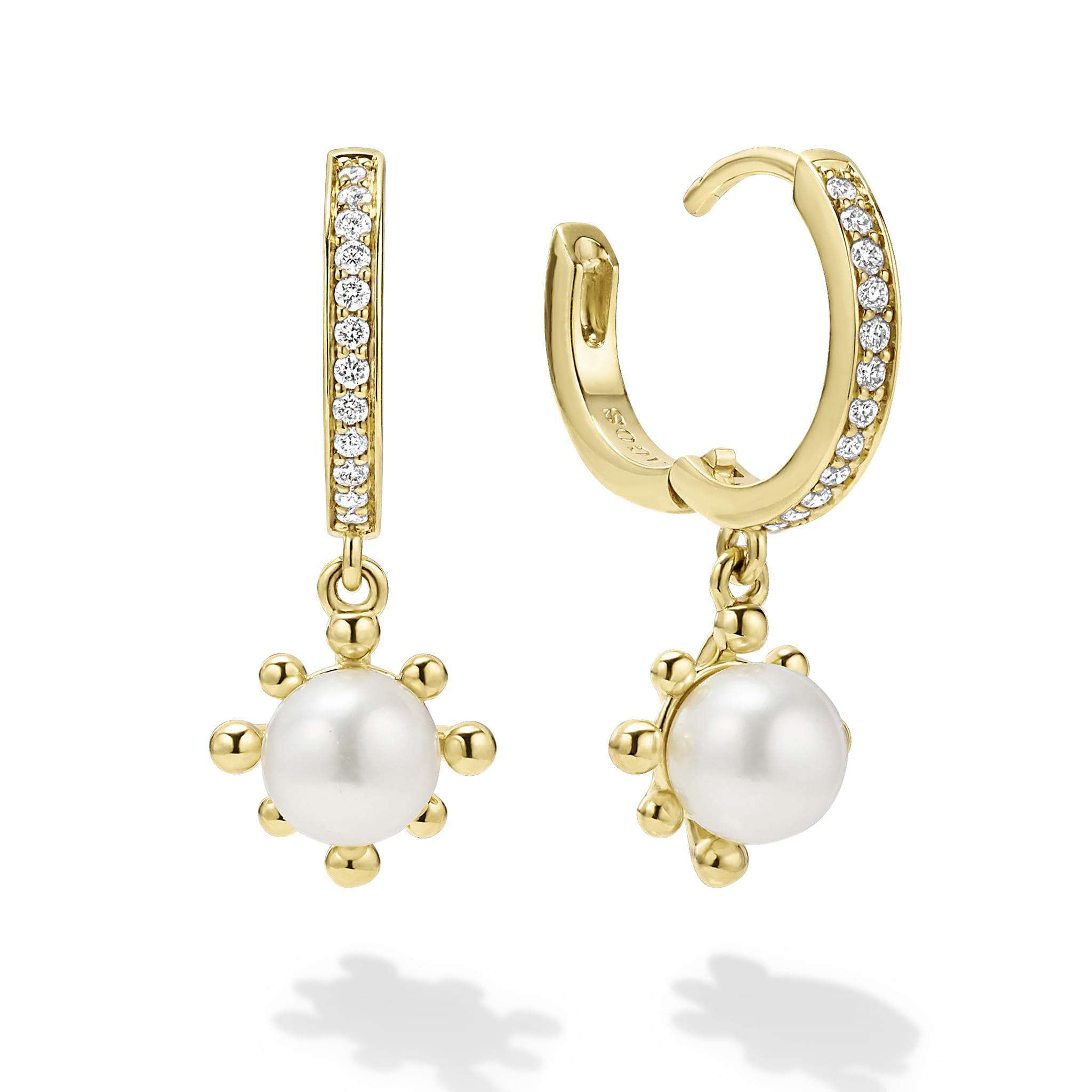 Luna 18K Gold Fleur Pearl Diamond Huggie Earrings