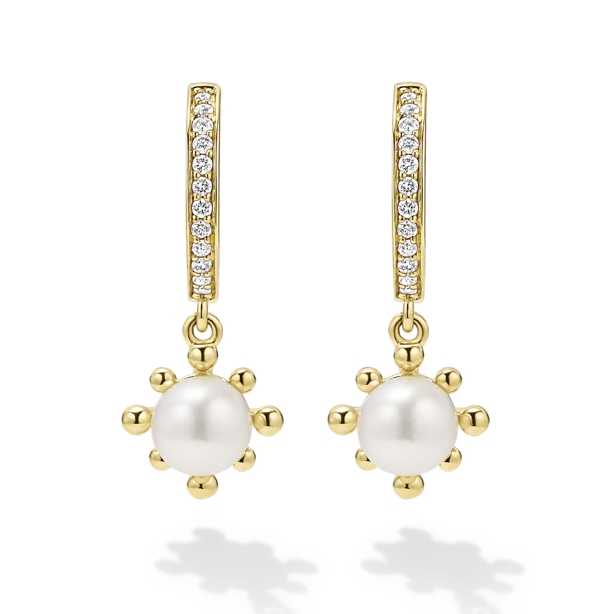 Luna 18K Gold Fleur Pearl Diamond Huggie Earrings