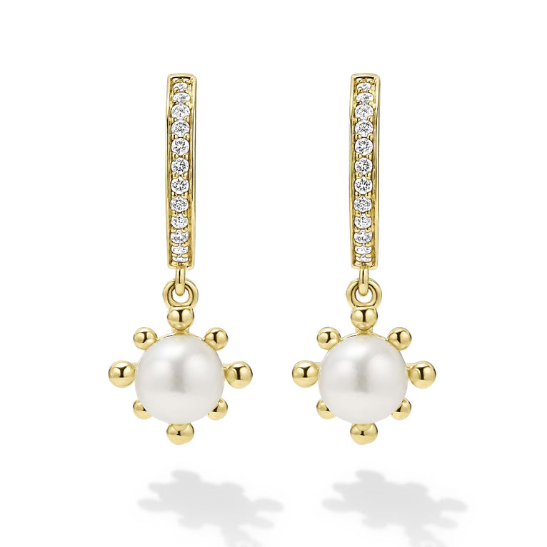 Luna 18K Gold Fleur Pearl Diamond Huggie Earrings