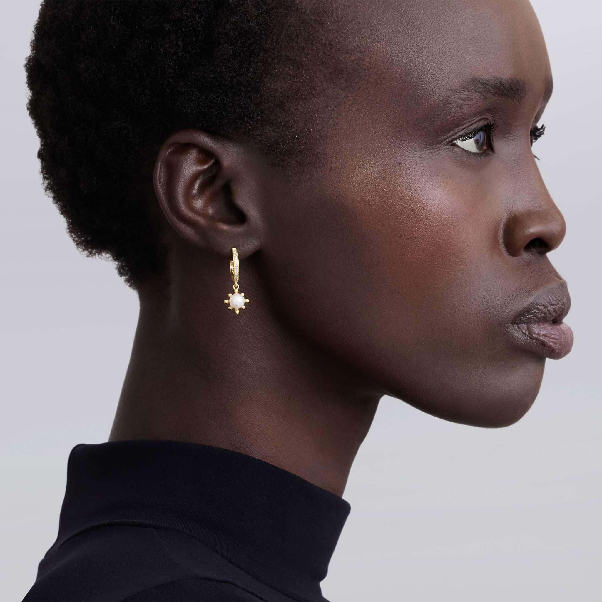 Luna 18K Gold Fleur Pearl Diamond Huggie Earrings