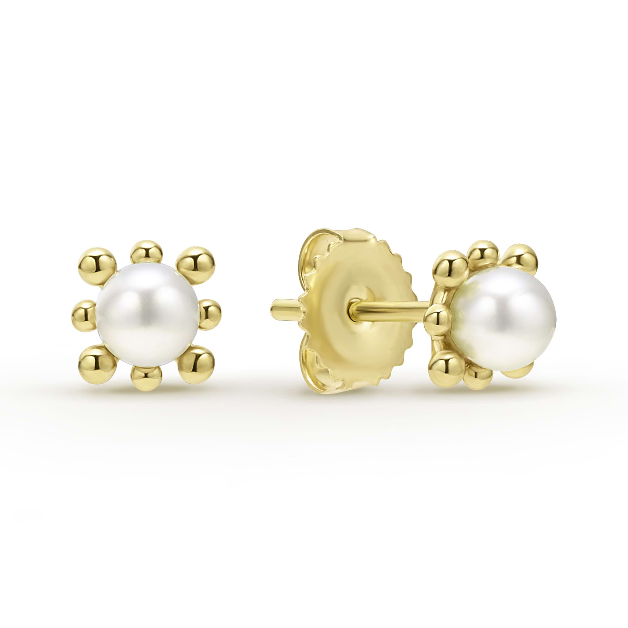 Luna 18K Gold Fleur Pearl Stud Earrings