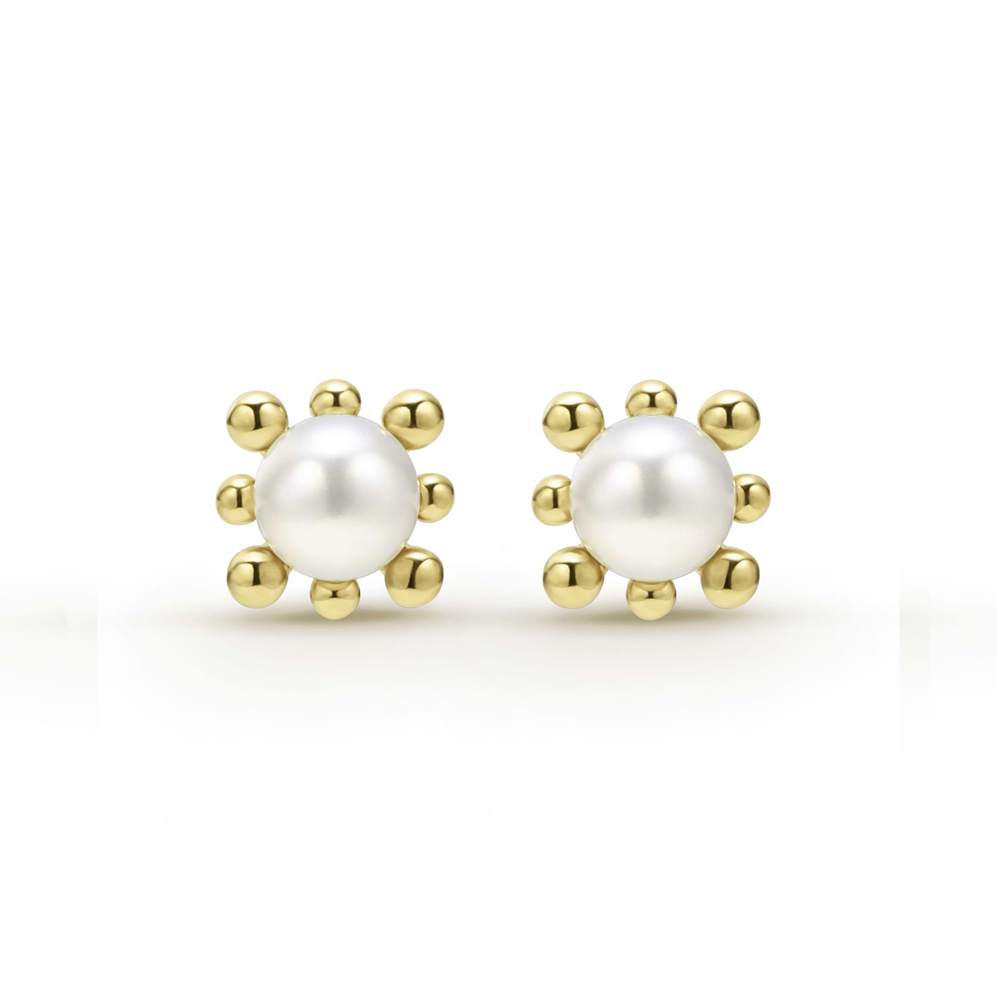 Luna 18K Gold Fleur Pearl Stud Earrings