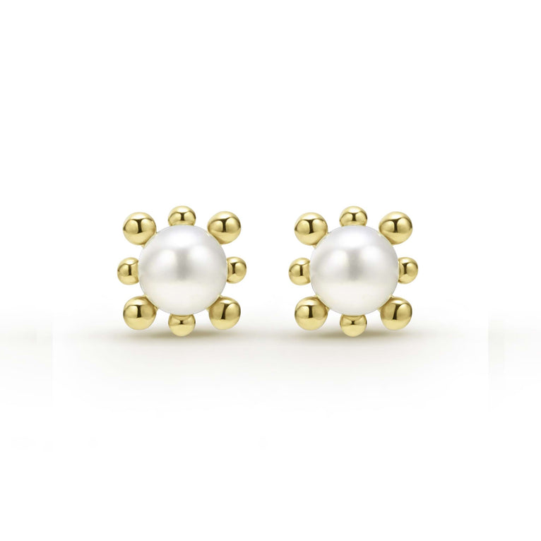 Luna 18K Gold Fleur Pearl Stud Earrings