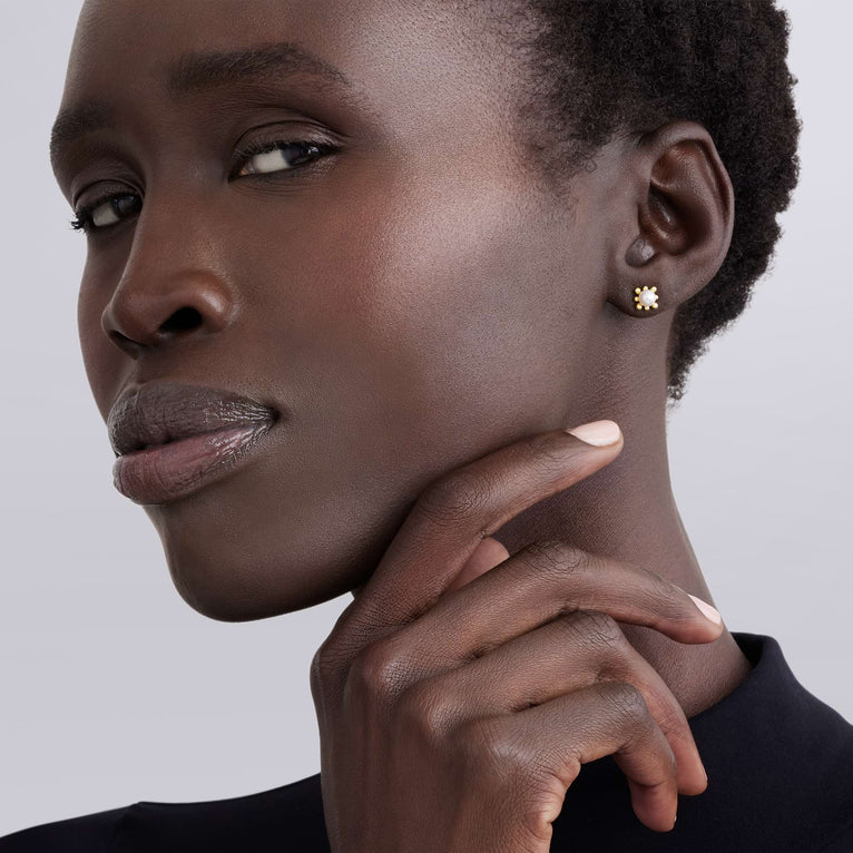 Luna 18K Gold Fleur Pearl Stud Earrings