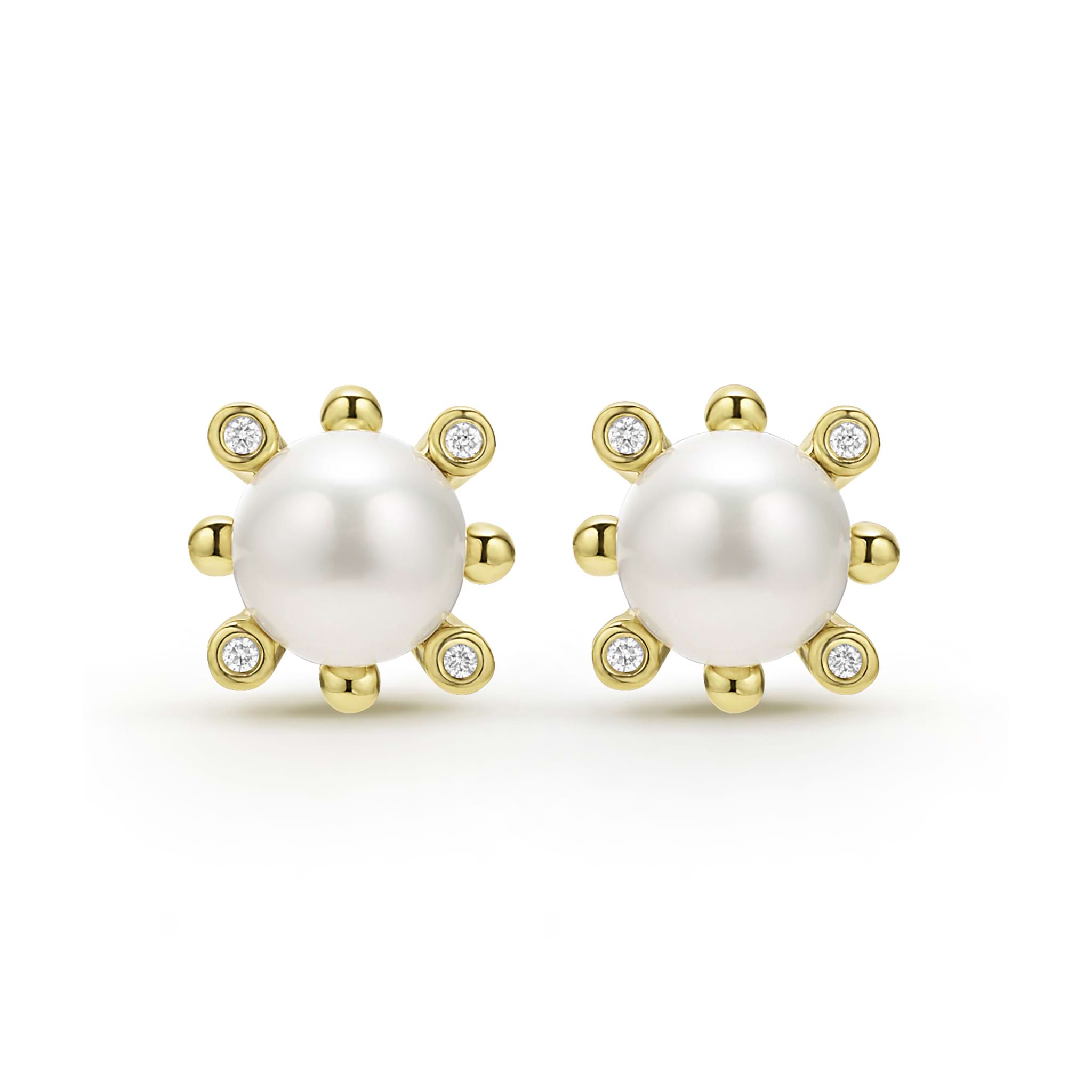 Luna 18K Gold Fleur Pearl Diamond Stud Earrings
