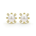 Luna 18K Gold Fleur Pearl Diamond Stud Earrings