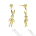 Artfully crafted rabbit drop earrings made of 18K gold Caviar beading.