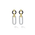 Front view of Small 18K Gold and Black Ceramic Diamond Link Drop Earrings