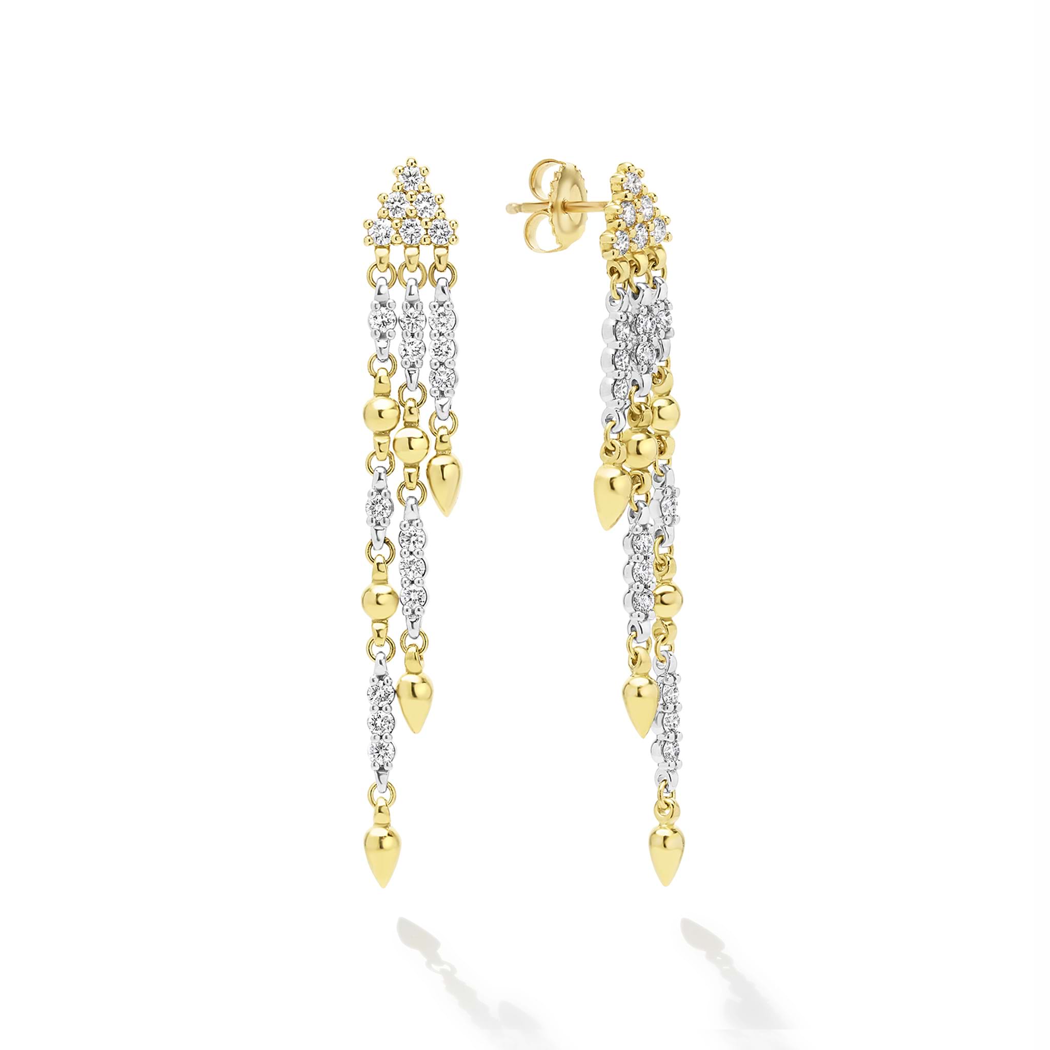 18k gold and diamonds form these layered drop earrings. LAGOS diamonds are the highest quality natural stones.
