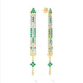 18k gold, diamonds, and emerald gemstones form these detailed drop earrings. LAGOS diamonds are the highest quality natural stones.