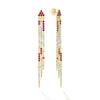 18k gold, diamonds, and ruby gemstones form these detailed drop earrings. LAGOS diamonds are the highest quality natural stones.