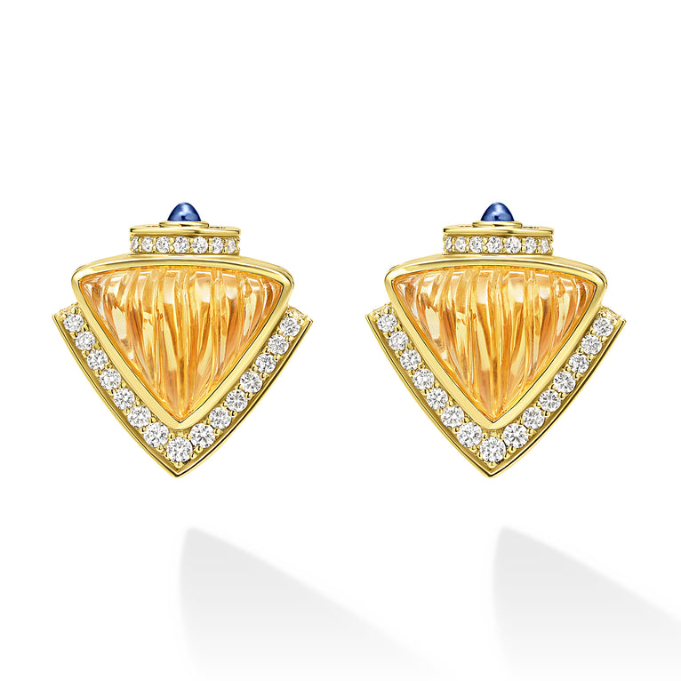 Studio 18K Citrine and Diamond Omega Clip Earrings
