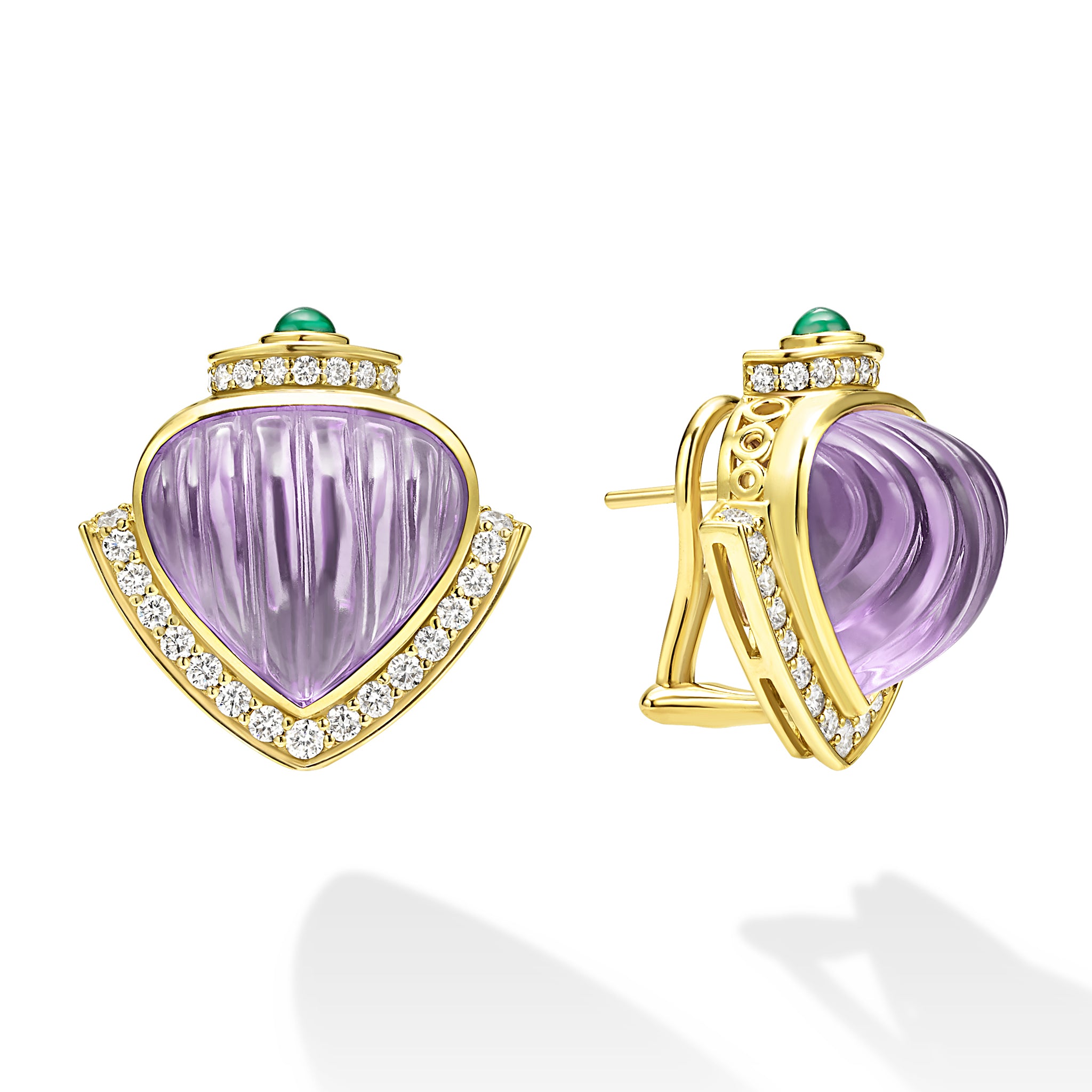 18K Diamond & Amethyst Omega Clip Earrings