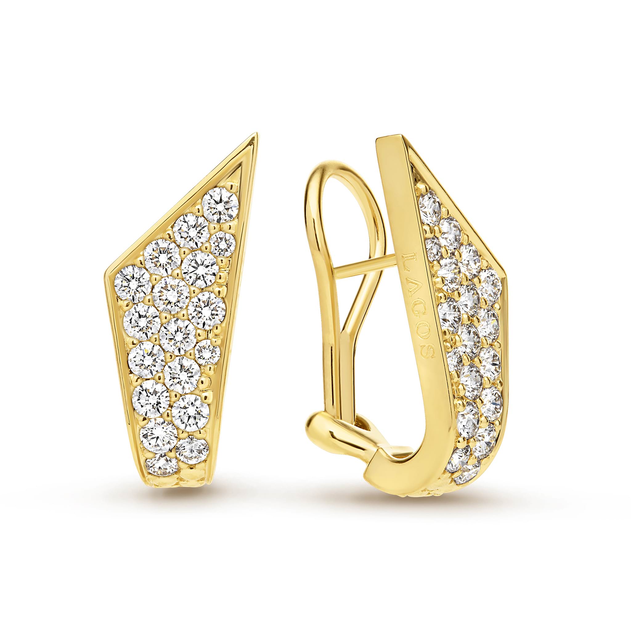 These stud earrings are crafted from 18K Caviar Gold and adorned with pavé-set diamonds for a radiant sparkle. Each earring is secured with an omega clip.