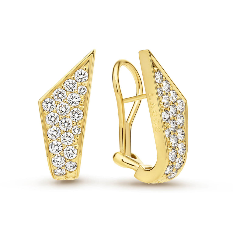 These stud earrings are crafted from 18K Caviar Gold and adorned with pavé-set diamonds for a radiant sparkle. Each earring is secured with an omega clip.