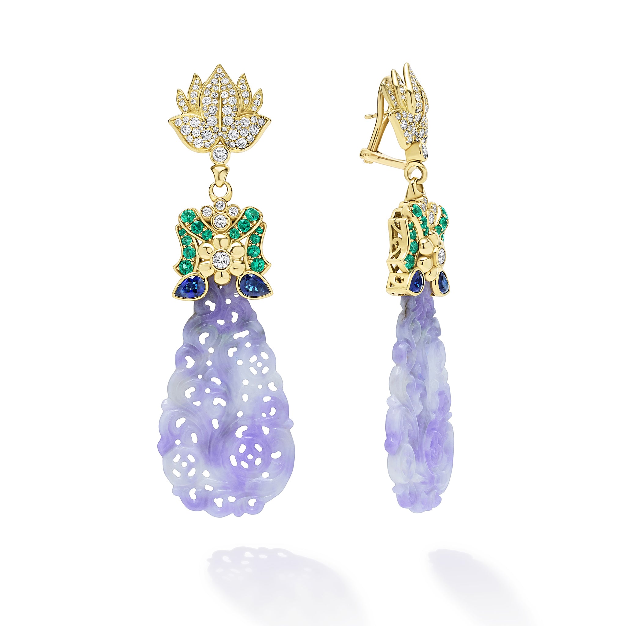 Studio 18K Diamond Lavender Jade Chandelier Earrings