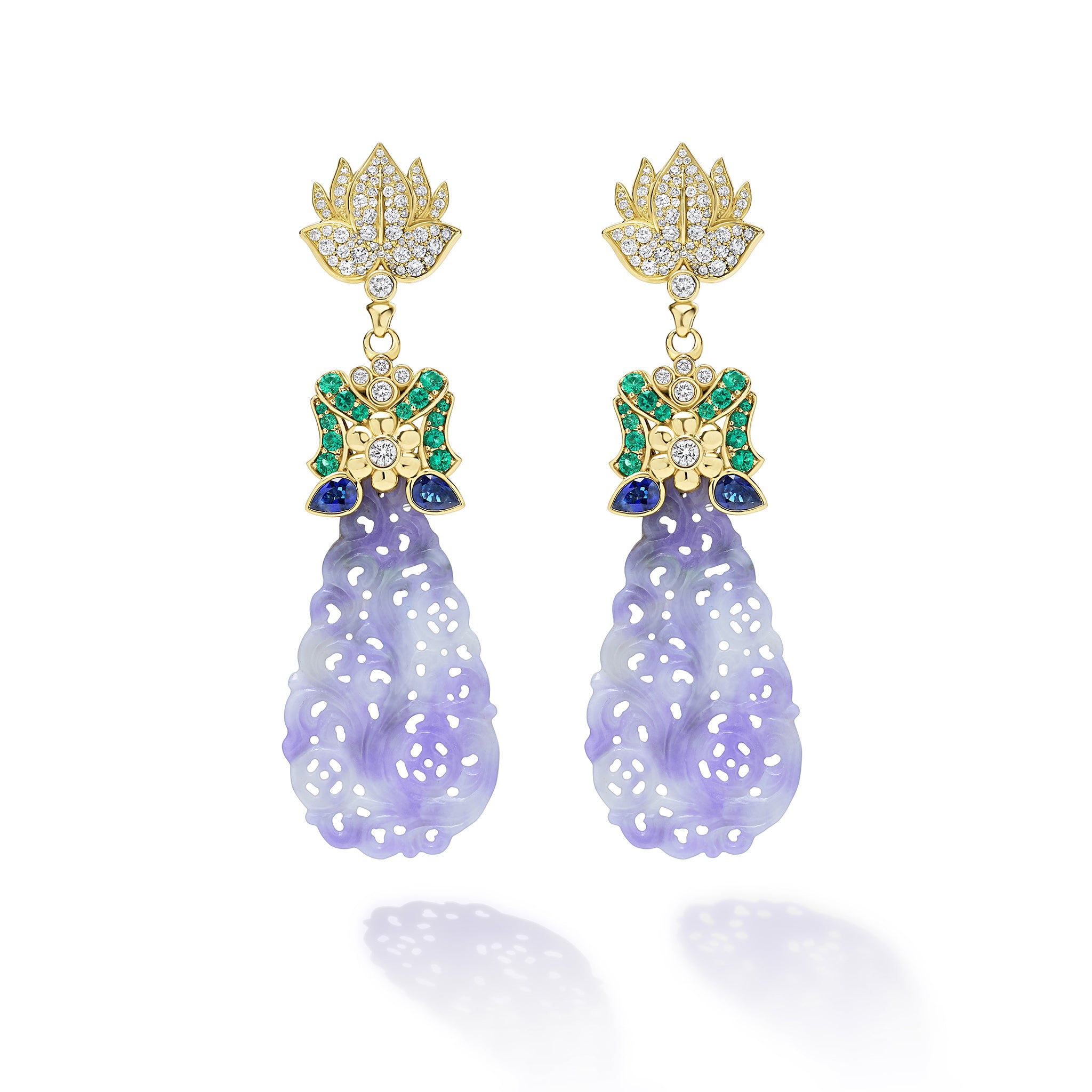 Studio 18K Diamond Lavender Jade Chandelier Earrings