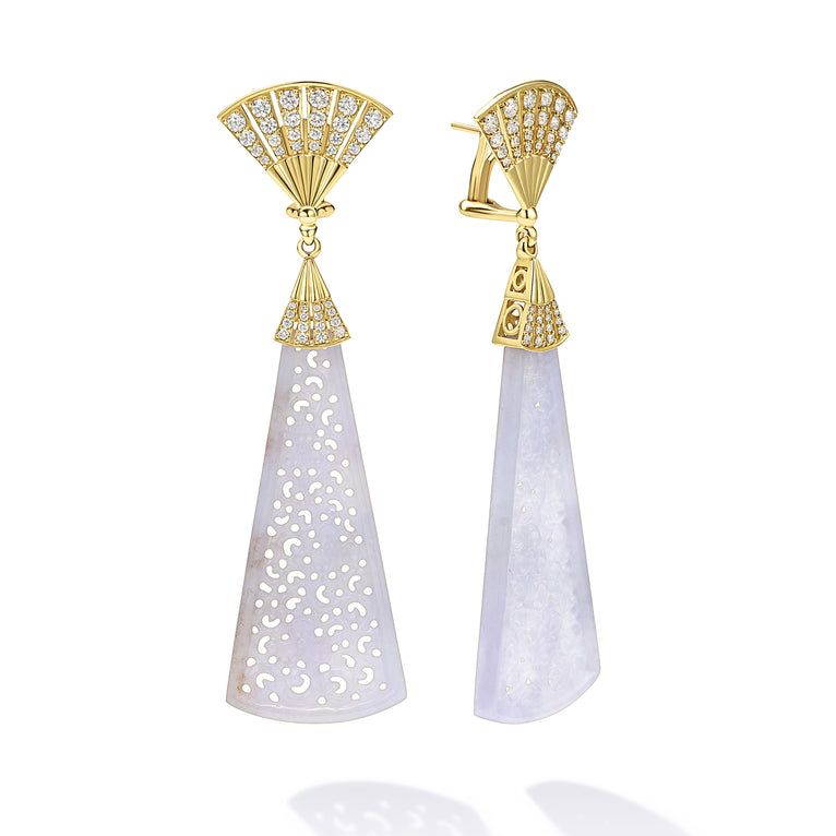 Studio 18K Diamond Fan Top Lavendar Jade Panel Earrings