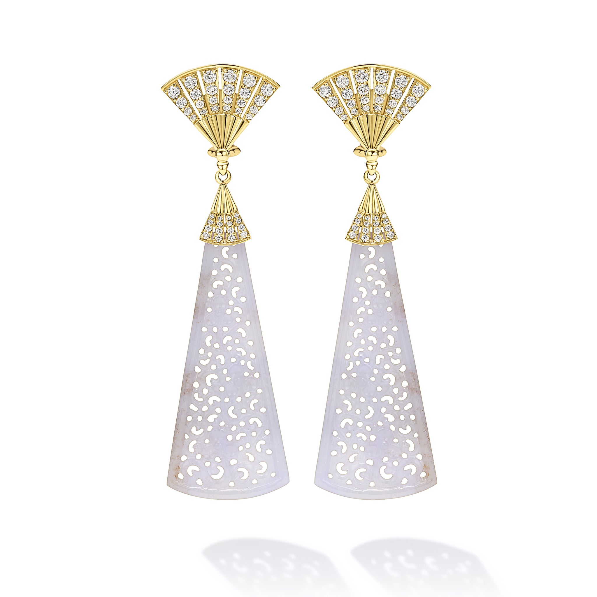 Studio 18K Diamond Fan Top Lavendar Jade Panel Earrings