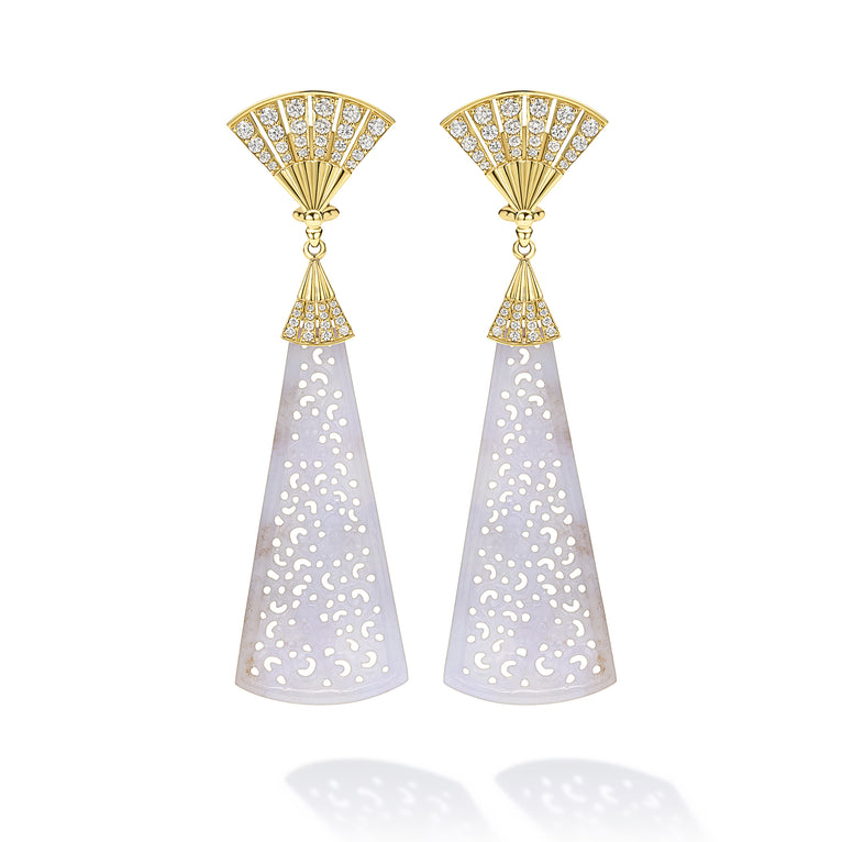 Studio 18K Diamond Fan Top Lavendar Jade Panel Earrings