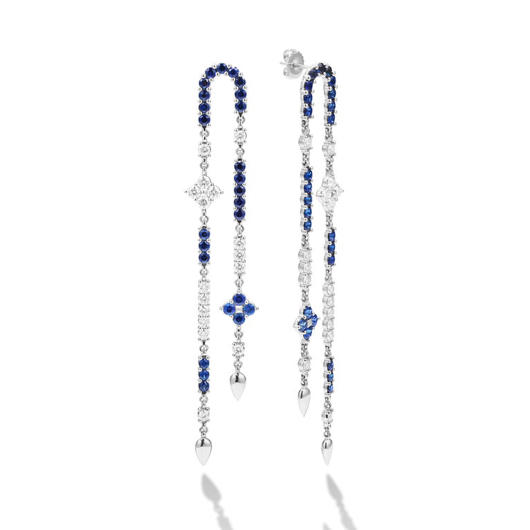 Studio 18K Diamond and Blue Sapphires Dangle Earrings