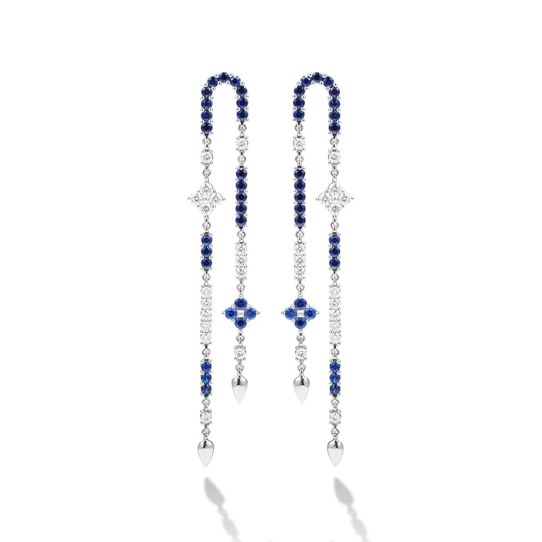Studio 18K Diamond and Blue Sapphires Dangle Earrings