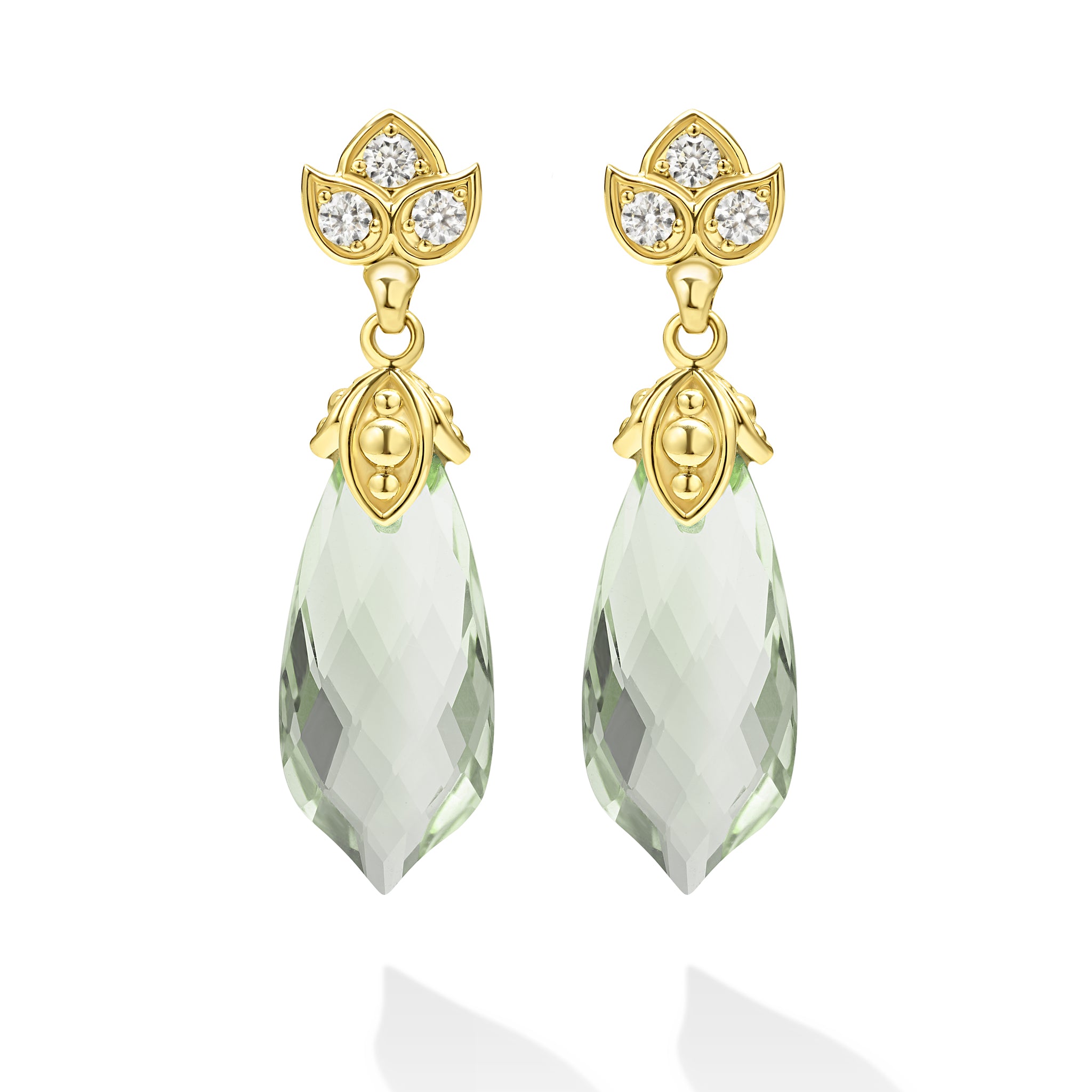 Studio 18K Diamond Lotus and Prasiolite Drop Earrings