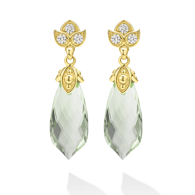 Studio 18K Diamond Lotus and Prasiolite Drop Earrings