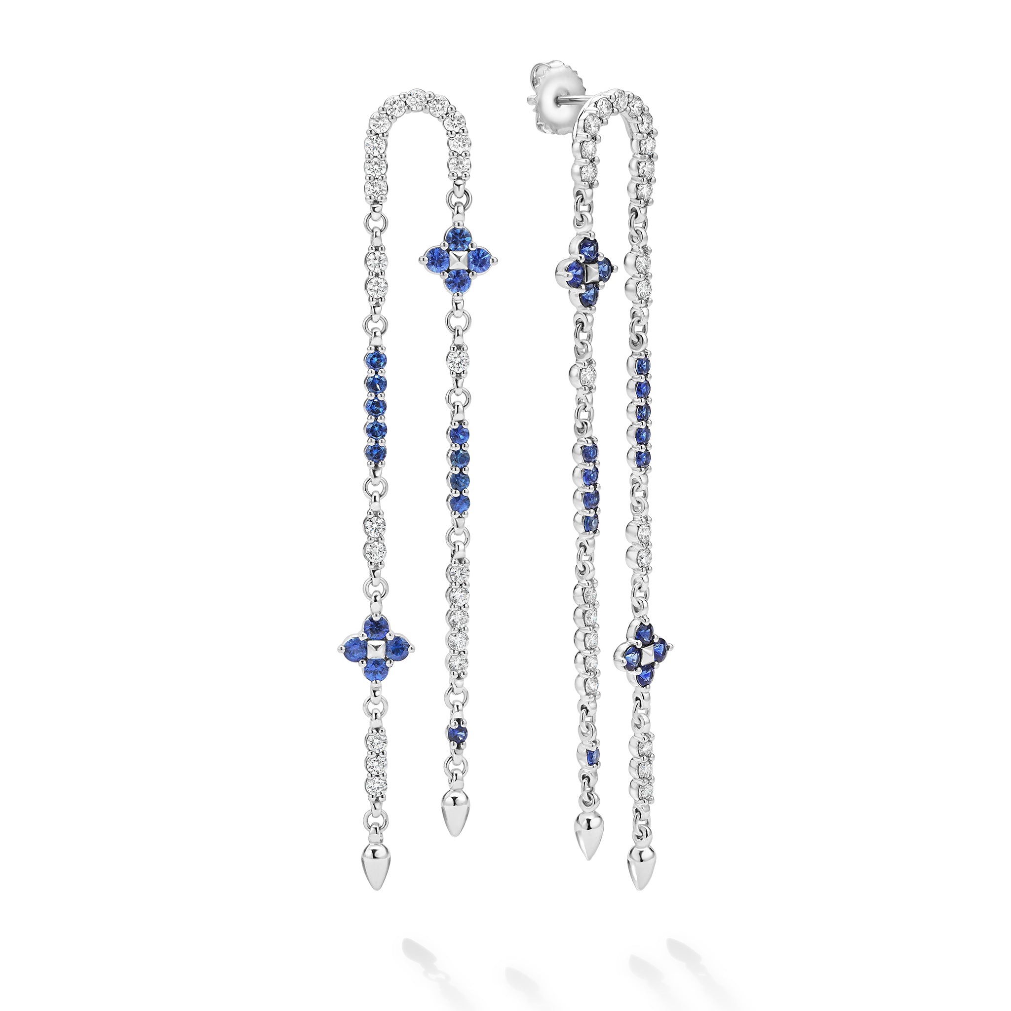 Studio 18K White Gold Diamond and Blue Sapphire Floral Drop Earring