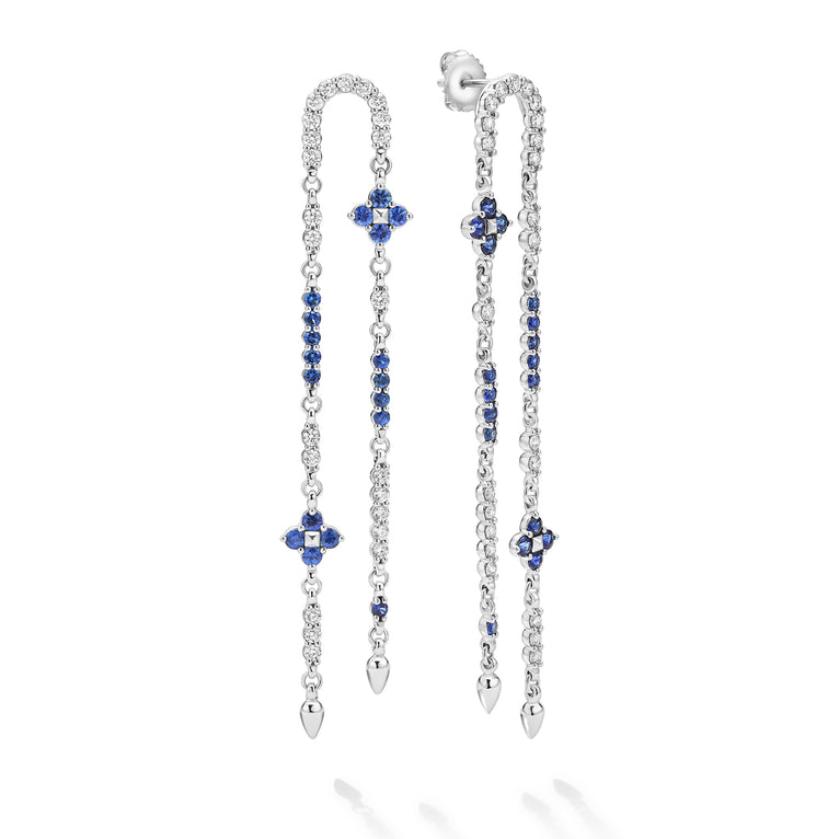 Studio 18K White Gold Diamond and Blue Sapphire Floral Drop Earring