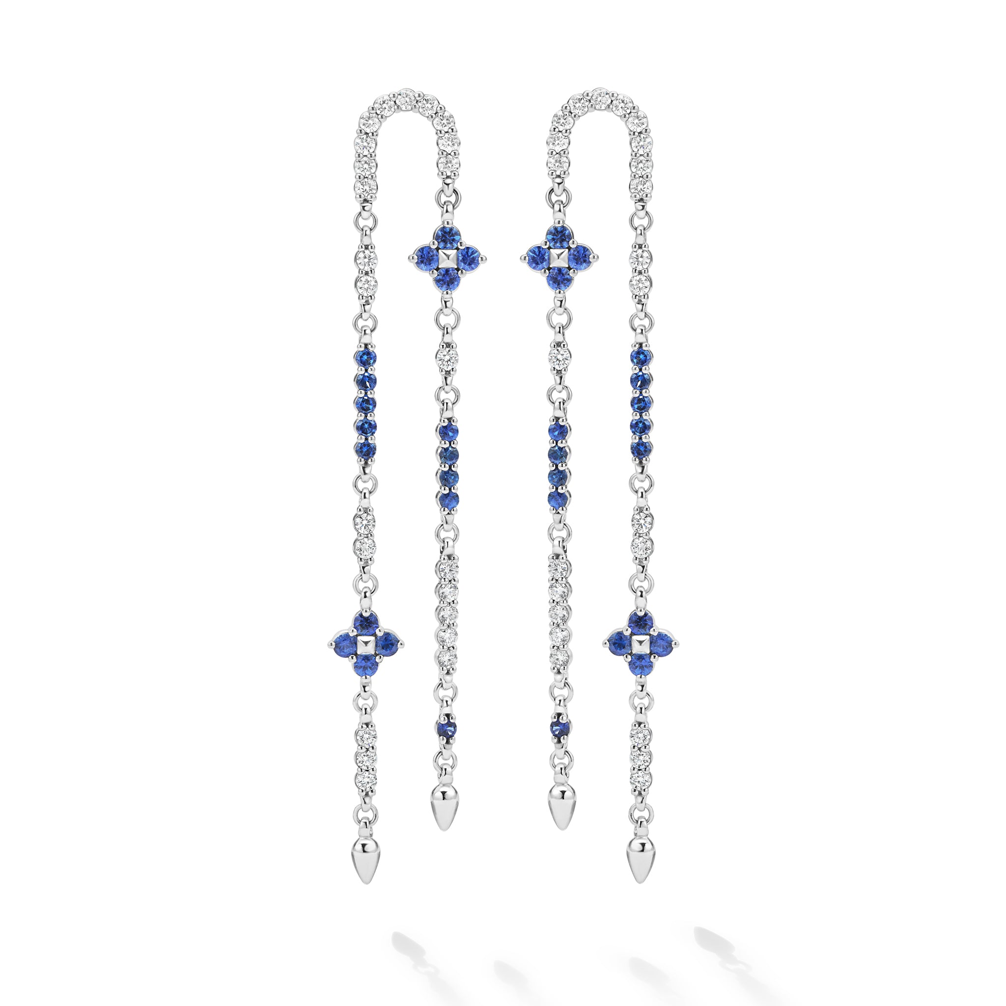 Studio 18K White Gold Diamond and Blue Sapphire Floral Drop Earring